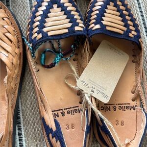 Artisan Woven Leather Flats with Blue Accents Huerache